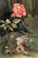 Antieke Reliëf Ansichtkaart kinderkopje Roos Kabouter 1900, Antiek en Kunst, Curiosa en Brocante, Ophalen of Verzenden