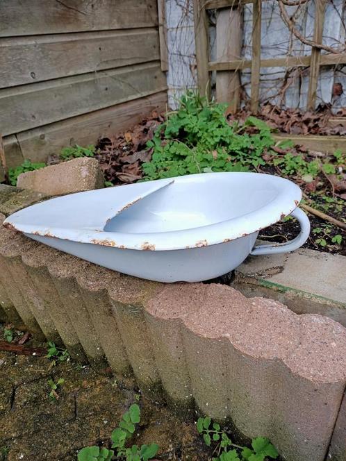 Oude emaille bedpan / ondersteek wit., Antiek en Kunst, Curiosa en Brocante, Ophalen of Verzenden
