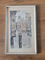 Tekening / ets Voorhaven Dordrecht onduidelijk gesigneerd, Ophalen of Verzenden
