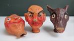 3 vintage papier-maché poppenkastpop hoofden, Ophalen of Verzenden