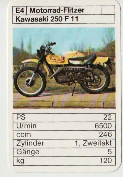 Kw1275 motorkaartje e4 kawasaki 250 f11, Ophalen of Verzenden, Zo goed als nieuw, Motoren