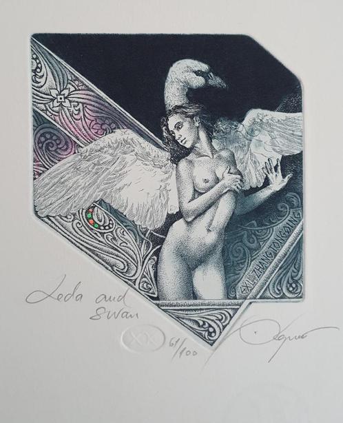 Exlibris Ex libris Hristo Kerin, Leda en de Zwaan mythologie, Antiek en Kunst, Kunst | Etsen en Gravures, Verzenden