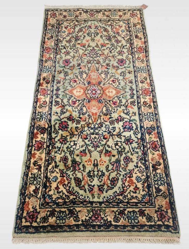 Handmade Perzisch wol Tabriz tapijt loper mint groen 90x180, Huis en Inrichting, Stoffering | Tapijten en Kleden, Gebruikt, 50 tot 100 cm