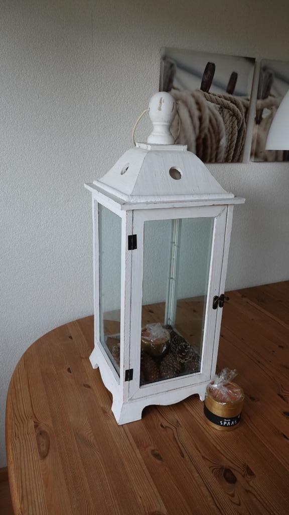 Witte lantaarn - Windlicht hoogte 85cm, Huis en Inrichting, Woonaccessoires | Kandelaars en Kaarsen, Zo goed als nieuw, 75 cm of meer