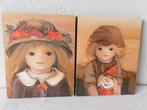 2 Jaklien Moerman schilderijtjes meisje met hoed en witte kr, Ophalen of Verzenden, Huis en Inrichting