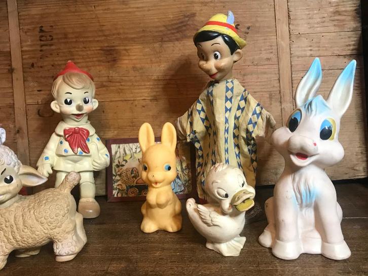 Vintage piepbeesten, konijn, lammetje, eend, ezel *Nous Deux, Verzamelen, Speelgoed, Gebruikt, Ophalen of Verzenden