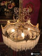 Kristallen kroonluchter goud antiek hanglamp staafjes pegels, Ophalen of Verzenden, Gebruikt, Glas, Antiek / klassiek