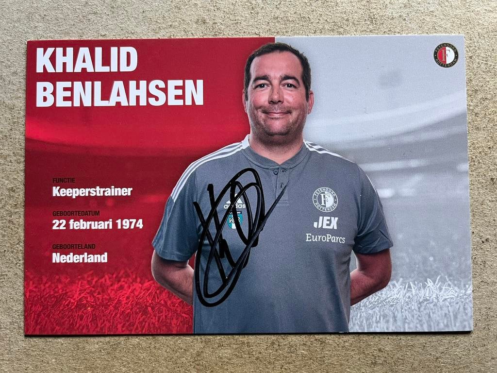 Feyenoord spelerskaart keeperstr Benlahsen met handtekening, Verzamelen, Sportartikelen en Voetbal, Ophalen of Verzenden, Zo goed als nieuw