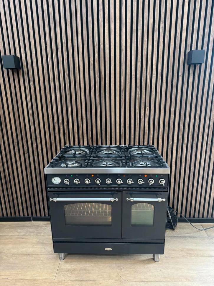 Mooie Antraciet Boretti Fornuis 90 cm (Gratis bezorgen), Witgoed en Apparatuur, Fornuizen, Zo goed als nieuw, Vrijstaand, Gas