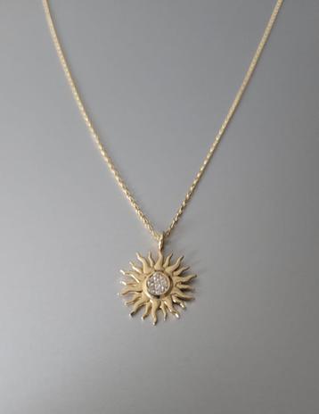 14 karaat gouden ketting (42,00cm) met zon hanger [585] beschikbaar voor biedingen