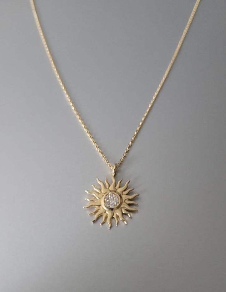 14 karaat gouden ketting (42,00cm) met zon hanger [585], Sieraden, Tassen en Uiterlijk, Kettingen, Zo goed als nieuw, Goud, Goud