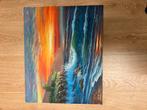 Schilderij kust aan zee met zonsondergang, Antiek en Kunst, Ophalen of Verzenden