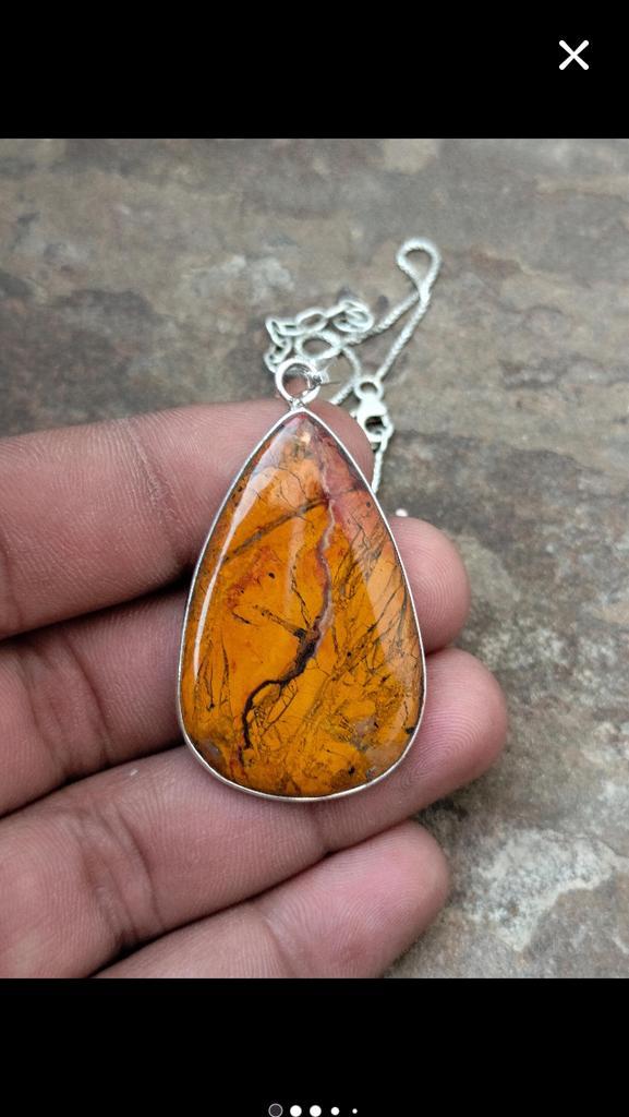 Jaspis hanger, handgemaakt inclusief zilver ketting, Sieraden, Tassen en Uiterlijk, Kettinghangers, Nieuw, Steen of Mineraal, Geel