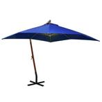 Zweefparasol met paal 3x3 m massief vurenhout azuurblauw, Tuin en Terras, Ophalen of Verzenden, Nieuw, Zweefparasol, Waterdicht