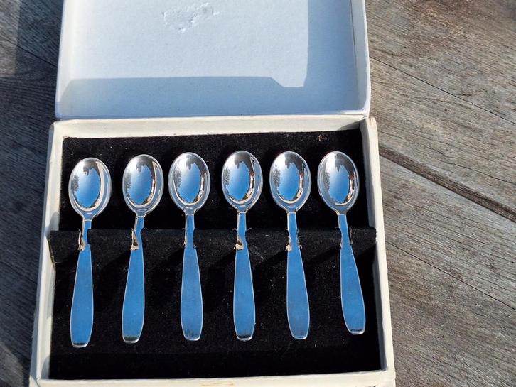 6 Verzilverde Lepeltjes N100 in Doos, Antiek en Kunst, Antiek | Bestek, Ophalen of Verzenden