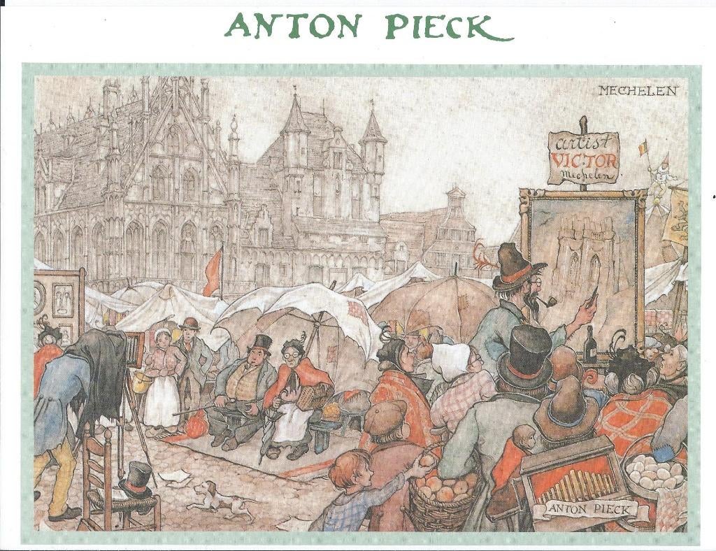 Anton Pieck prent uit Vlaanderen.In den rooi kater.29x26cm., Ophalen of Verzenden, Zo goed als nieuw, Voor 1940, Prent