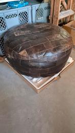 Vintage Leren patchwork poef, Ophalen, Minder dan 50 cm, Gebruikt, Rond