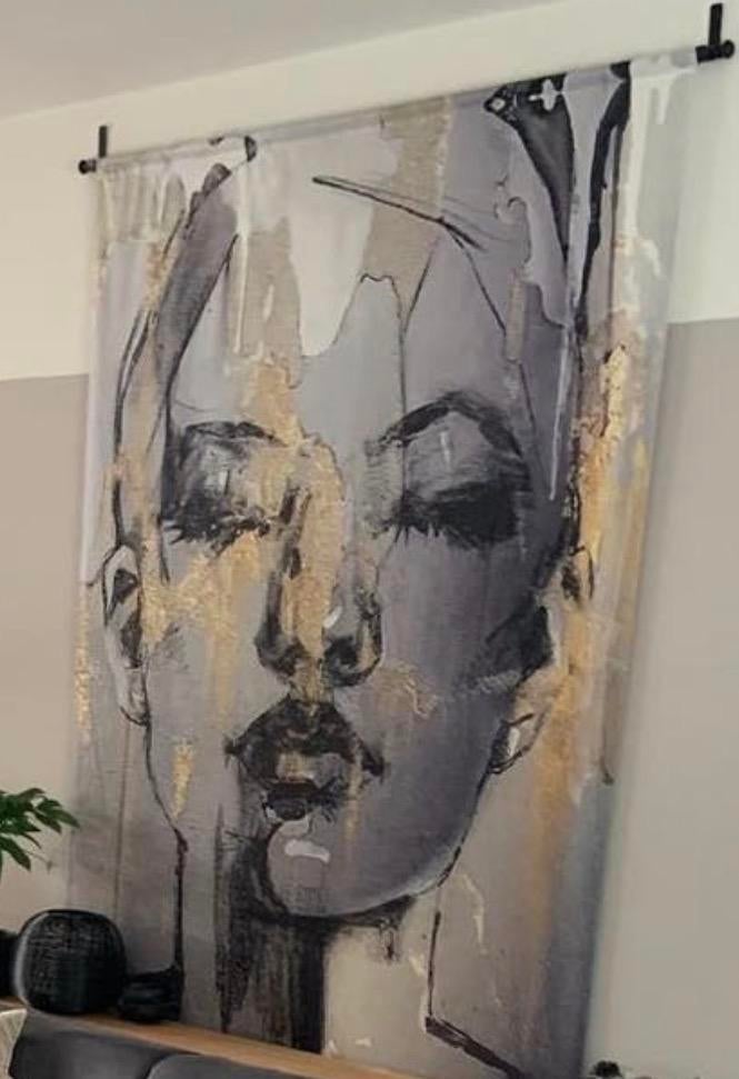 Wandkleed Vrouwengezicht Goud Zwart Wit 135x170 cm, Ophalen of Verzenden, Modern, Wandkleed, Textiel