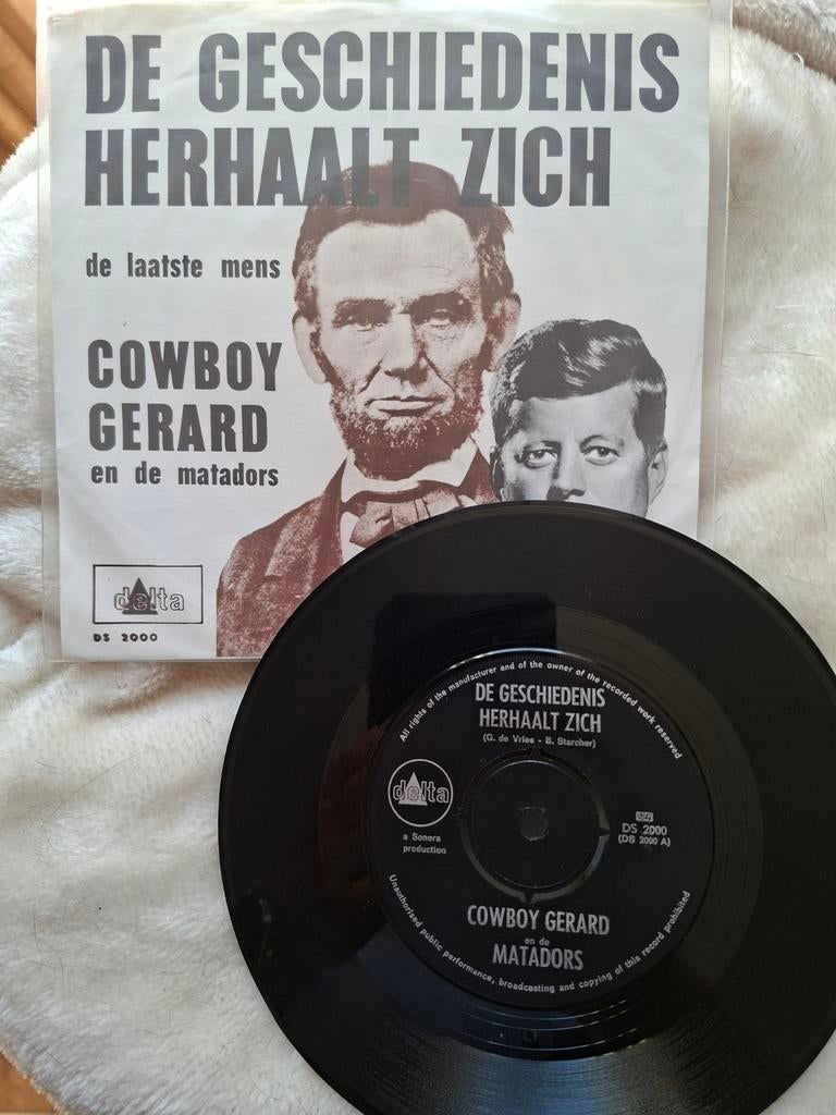 Cowboy Gerard - De Geschiedenis Herhaalt Zich (Single), Cd's en Dvd's, Vinyl Singles, Gebruikt, Fotohoes, Originele persing, Single