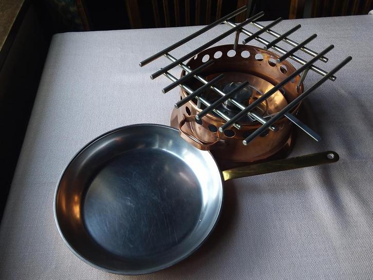 Koperen Koekenpan met Rechaud - Vintage Kookset, Huis en Inrichting, Keuken | Potten en Pannen, Gebruikt, Koekenpan of Braadpan