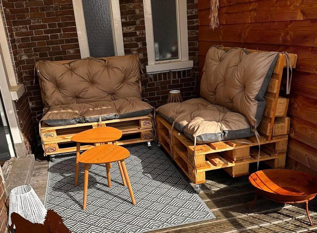 Palletbank, Tuin en Terras, Tuinsets en Loungesets, Ophalen, 4 zitplaatsen, Zo goed als nieuw, Loungeset