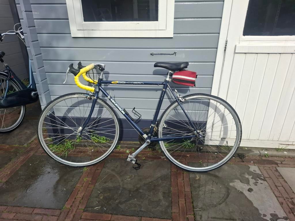 Vintage Racefiets Decathlon Cobra 500 blauw met geel, Fietsen en Brommers, Overige merken, 28 inch, Gebruikt, 10 tot 15 versnellingen