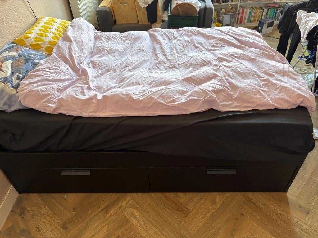 Keurig en stevig 2-persoonsbed met opbergruimte, Ophalen, Gebruikt, Zwart, Modern strak