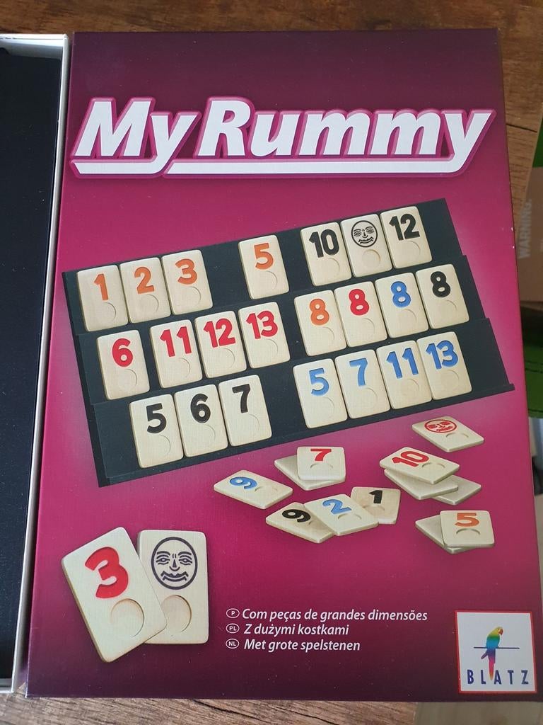 Rummikub met 4 extra hoge aflegbalkjes en grote stenen, Drie of vier spelers, Ophalen of Verzenden, Gebruikt, Blatz