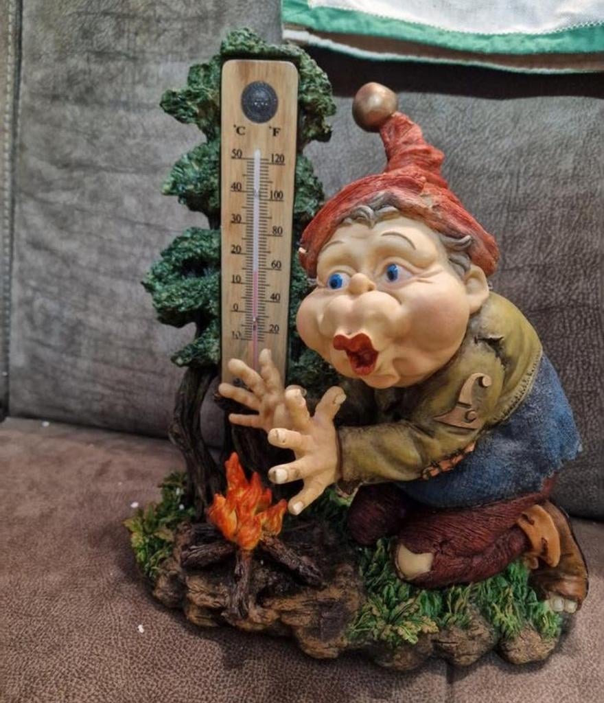 Grote Laaf met thermometer - Decoratieve tuinkabouter, Ophalen, Gebruikt, Buitenthermometer