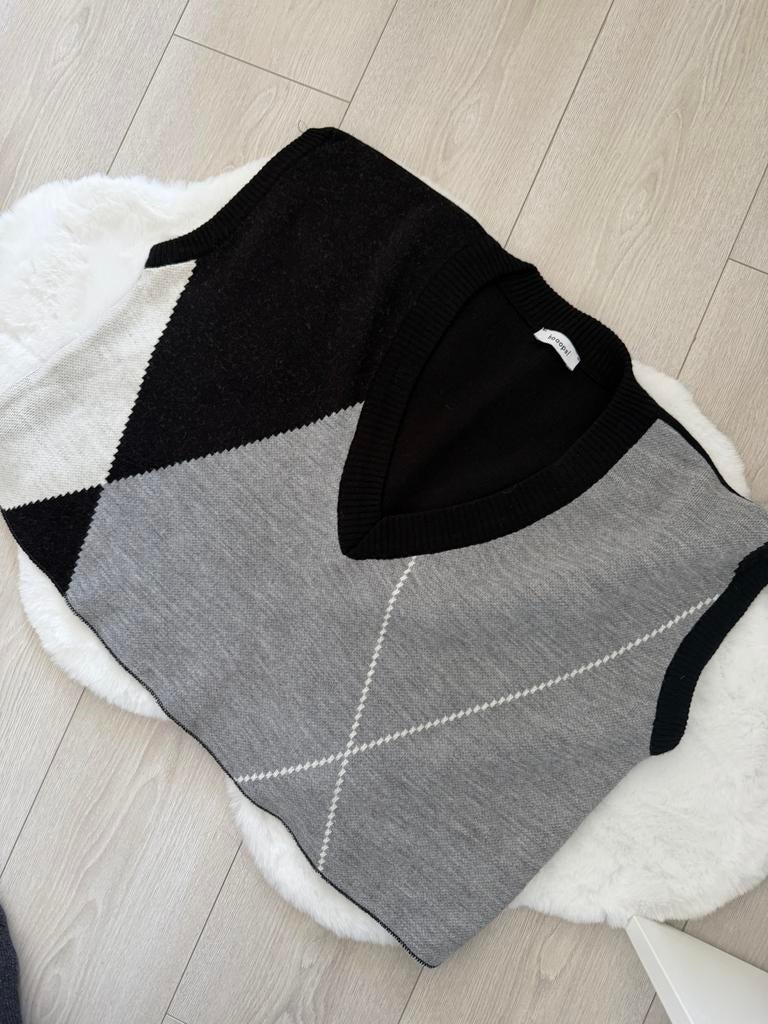 Argyle Trui Zwart Grijs Wit - Maat M, Ophalen of Verzenden, Zo goed als nieuw, Maat 38/40 (M), Zwart