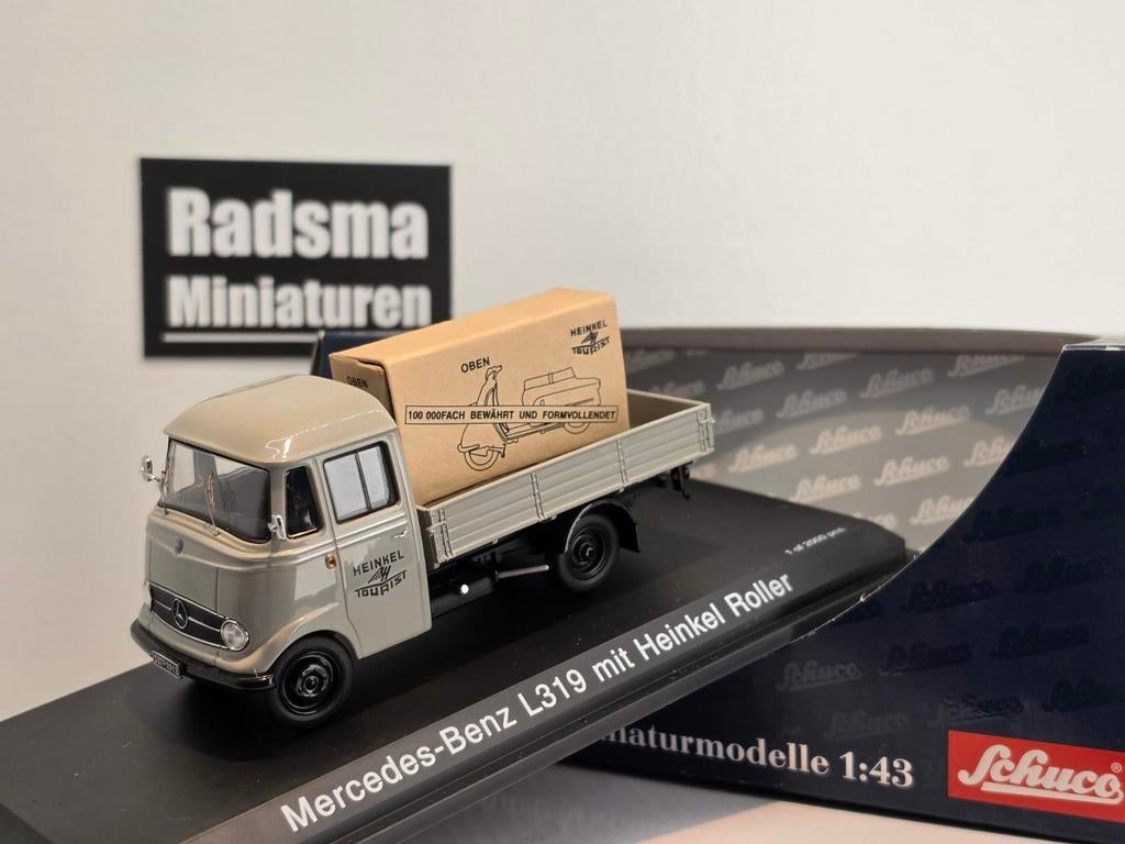 Mercedes-Benz L319 + Heinkel roller onderdelen - 1:43 Schuco, Auto, Ophalen of Verzenden, Zo goed als nieuw, Schuco