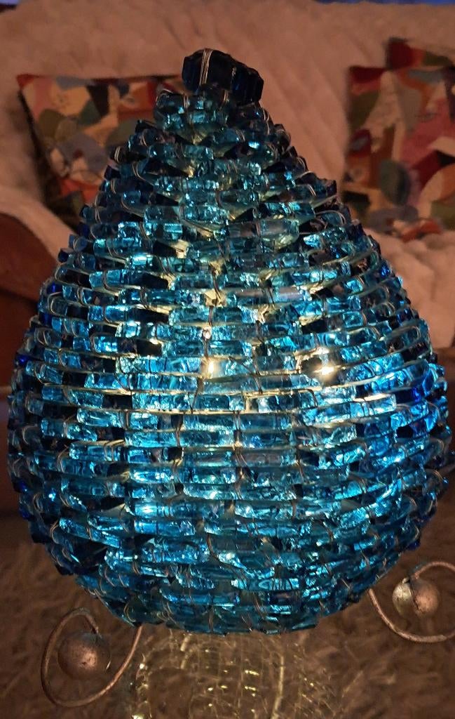 Blue glass theelichthouder uit de jaren '70, Antiek en Kunst, Curiosa en Brocante, Ophalen