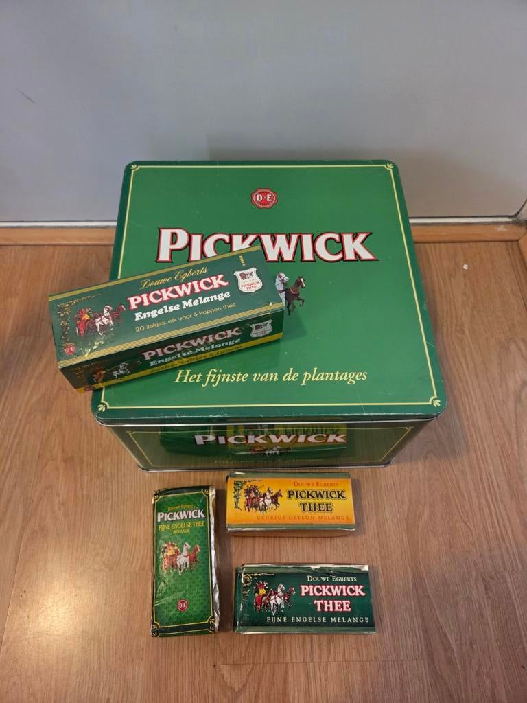 Pickwick theeblik en oude thee, Ophalen of Verzenden, Gebruikt, Thee, Pickwick