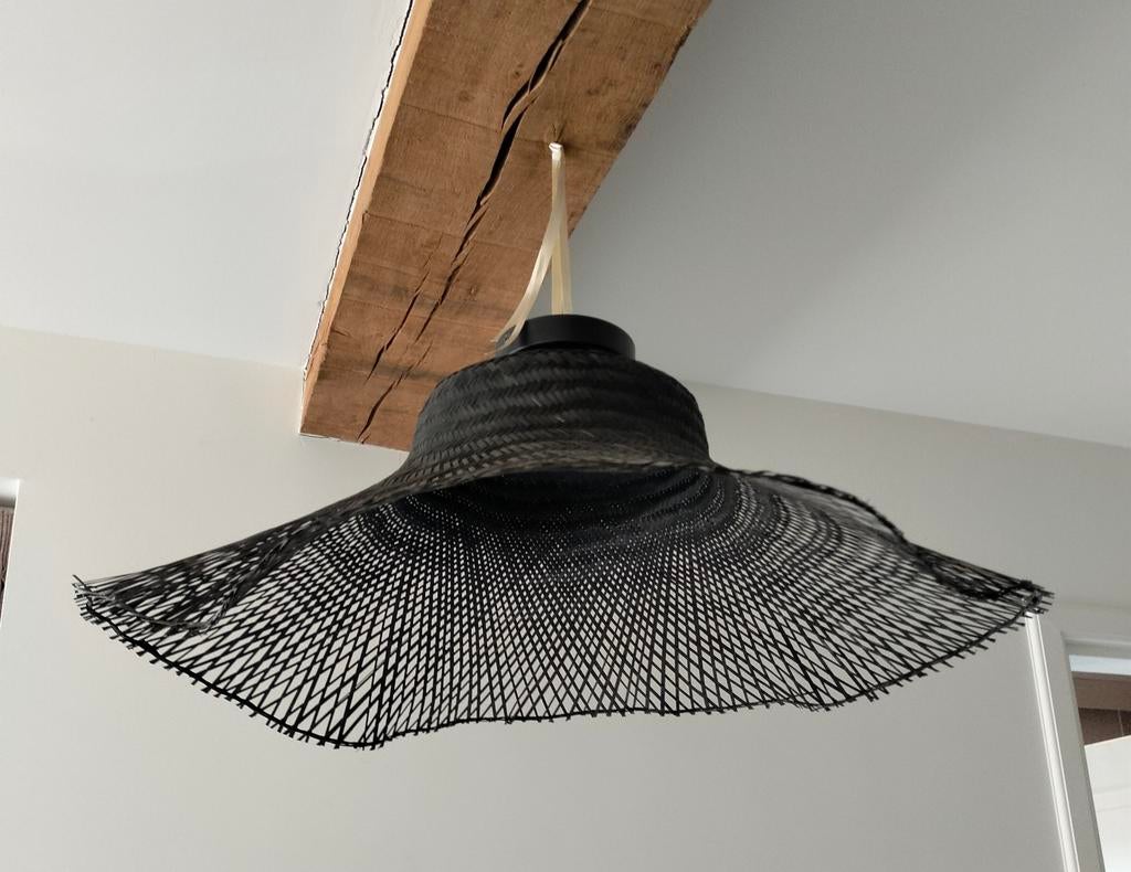 Ronde plafondlamp zwart riet - 70cm diameter, E27, 60W, Huis en Inrichting, Lampen | Plafondlampen, Ophalen