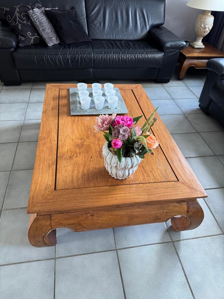 Teak houten opium salontafel, Huis en Inrichting, Tafels | Salontafels, Ophalen, Gebruikt, 100 tot 150 cm, Teakhout