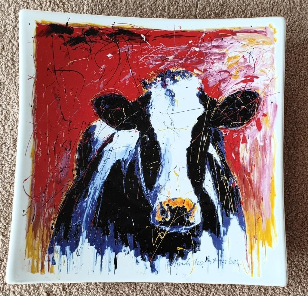 Sierbord Koe 27x27 cm door Henk Hofstra Schoonhoven keramiek, Antiek en Kunst, Ophalen of Verzenden