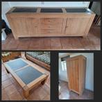 Massief Eiken Dressoirkast, Hoge Kast & Salontafel, Ophalen, Gebruikt, Eikenhout, 75 cm of meer