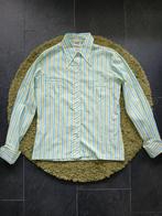 Vintage jaren 70 puntkraag blauw groen gestreepte blouse, M, Maat 38/40 (M), Zo goed als nieuw, Vintage, Verzenden