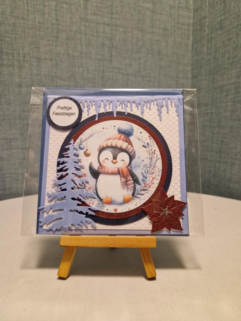 Kaartje kerst pinguïn met muts op en sjaal om, Ophalen of Verzenden, Nieuw, Kerst