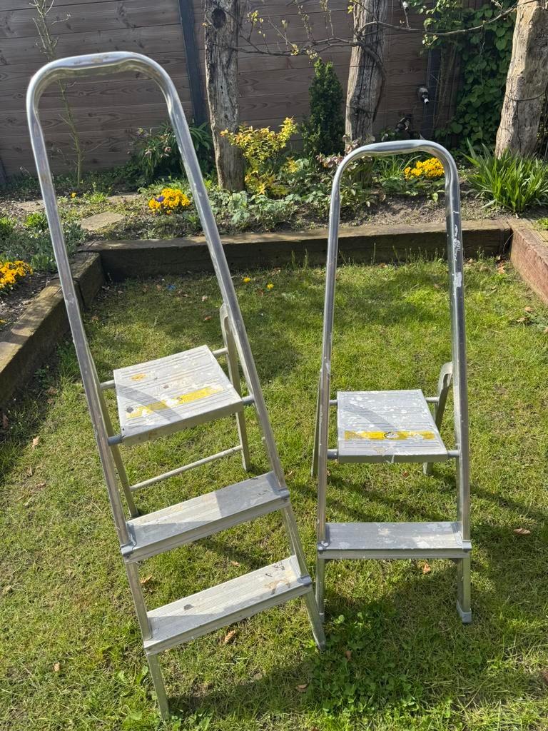 2 aluminium trappen, Doe-het-zelf en Verbouw, Ladders en Trappen, Ophalen, Gebruikt, Trap, Opvouwbaar of Inschuifbaar