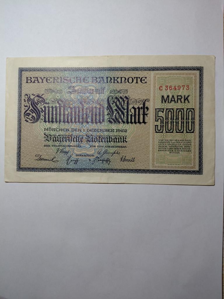 Bayerische 5000 mark 1922 Duitsland, Ophalen of Verzenden, Duitsland