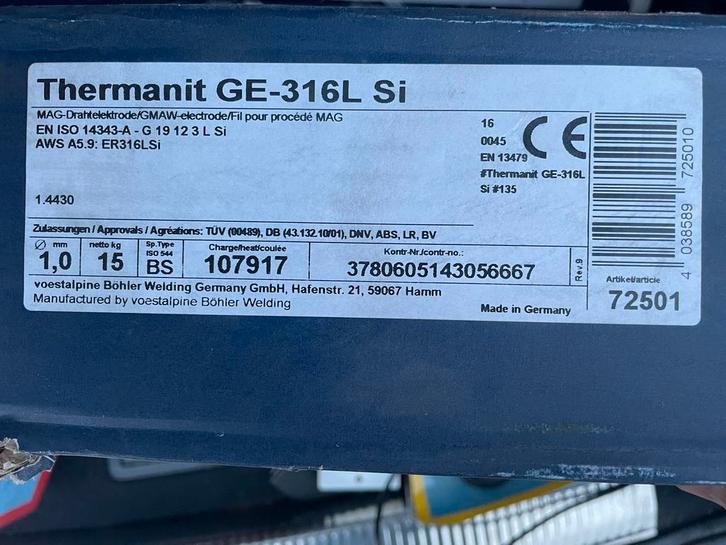 Lasdraad RVS 1mm 15kg - Thermanit GE-316L Si, Doe-het-zelf en Verbouw, Gereedschap | Lasapparaten, Nieuw, Overige typen, Minder dan 150 ampère