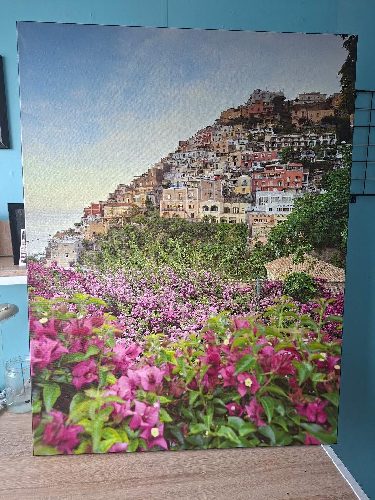 Canvasdoek met kleurrijk bergdorpje 75x99cm, Ophalen, Overige typen, Zo goed als nieuw, 75 tot 100 cm