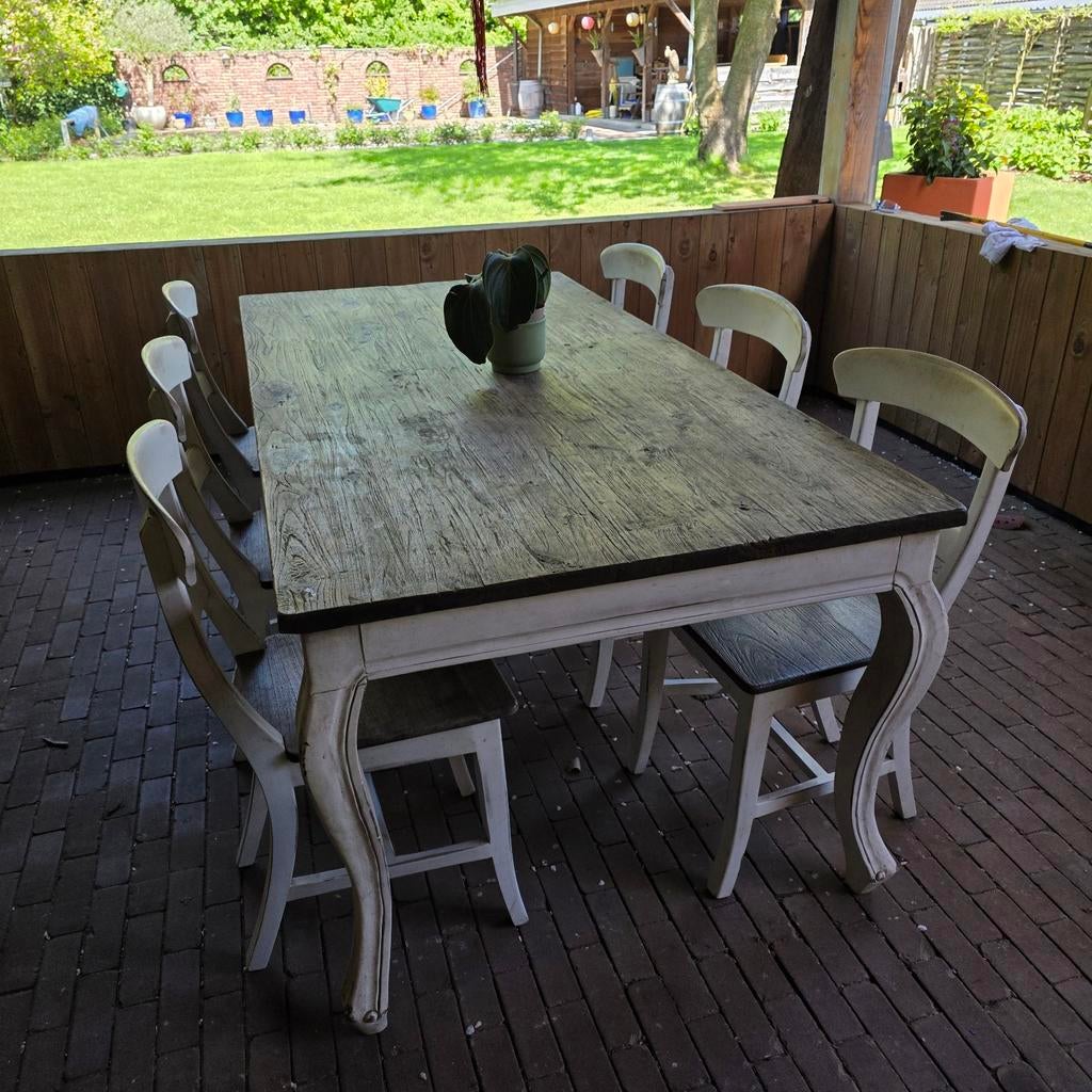 Queen Ann teakhouten tafel met 6 stoelen, Ophalen, Gebruikt, 200 cm of meer, 50 tot 100 cm