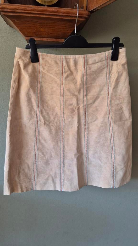 Zgan beige creme echt leren suede rok mt M, Maat 38/40 (M), Beige, Vila, Ophalen of Verzenden