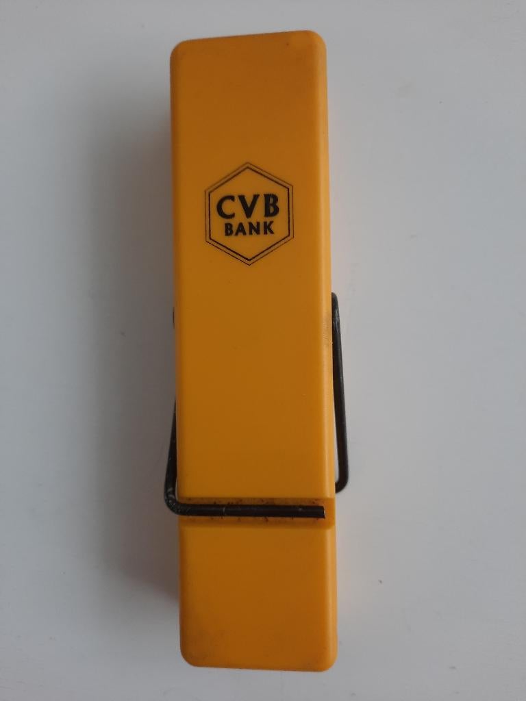 CVB Bank wasknijper kaarthouder - geel, Antiek en Kunst, Ophalen of Verzenden
