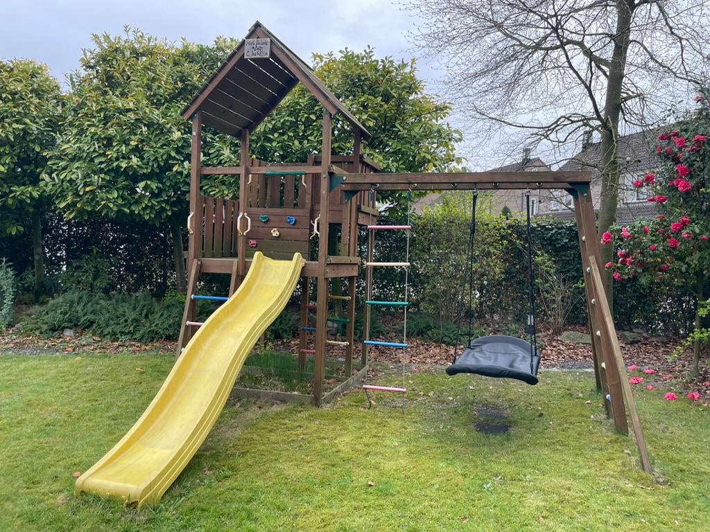 Jungle Gym speeltoestel met glijbaan & schommels – topstaat!, Ophalen, Gebruikt, Schommel
