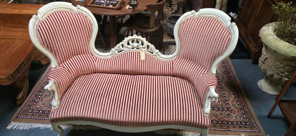 Franse Brocante Canapé - Gestreept Crème Hout, Ophalen