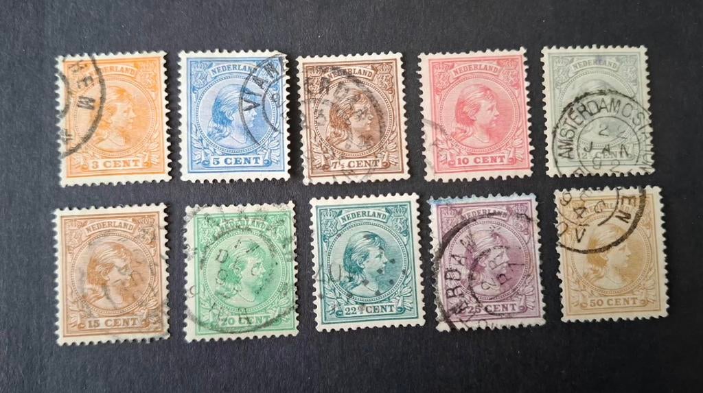 Nederland 1891 nvph 34-43 Prinses Wilhelmina (hangend haar), Postzegels en Munten, Postzegels | Nederland, Ophalen of Verzenden