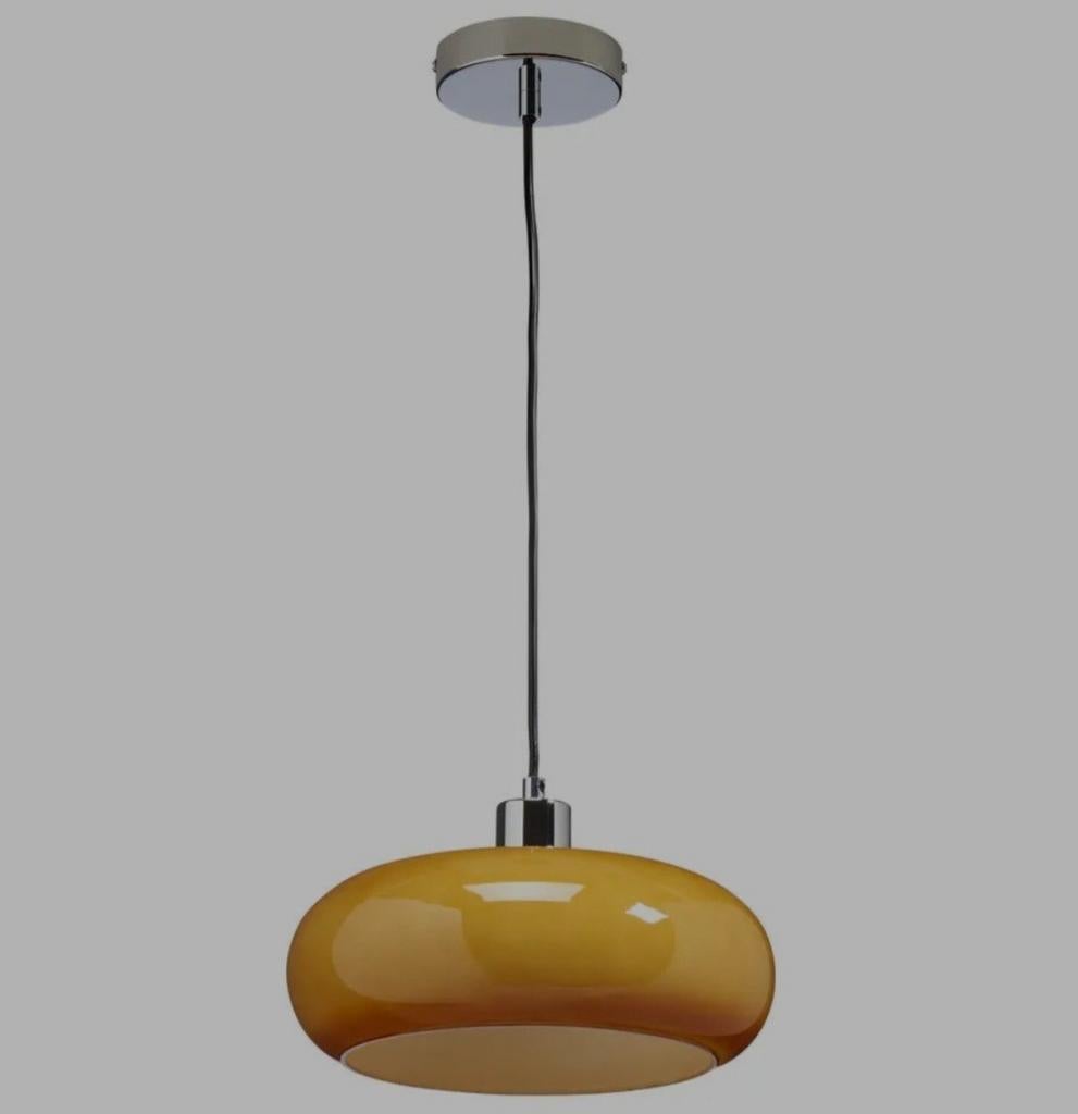 Set van 2 hanglampen retro geel/bruin glas, nieuw, Ophalen, Nieuw, Glas, Minder dan 50 cm